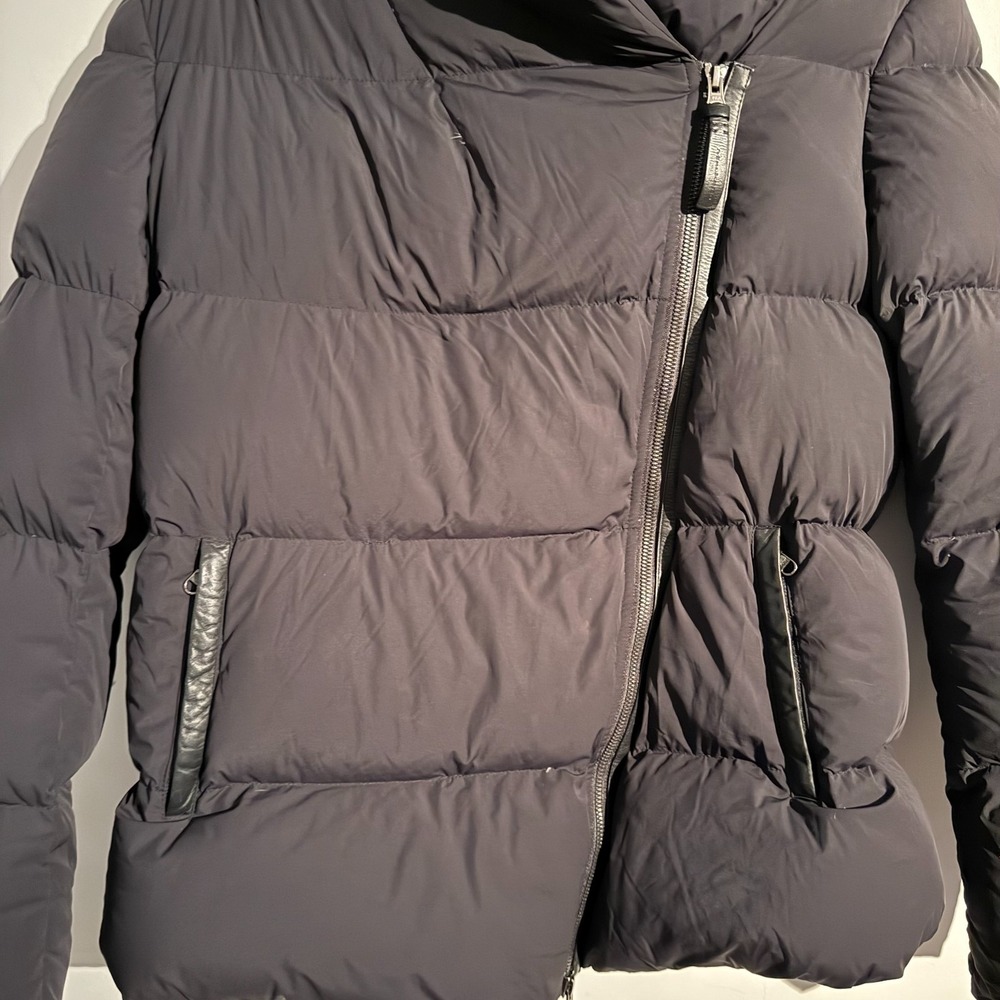 Mackage Montreal Large Down Puffer Coat Leather Accents Assymetrical Zipper - Picture 2 of 10